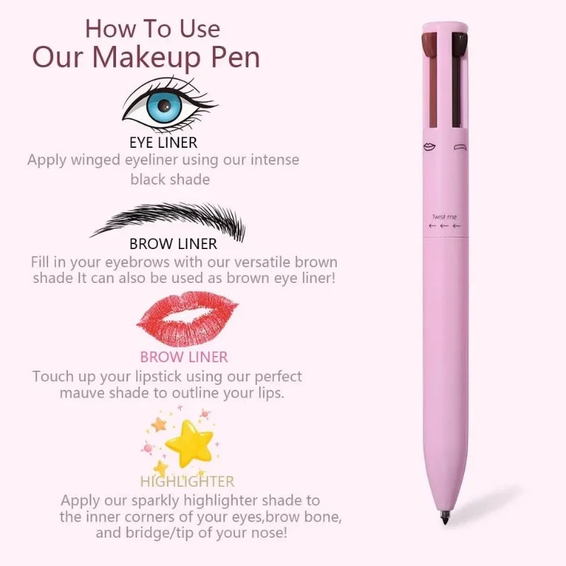 GlamDefine™ 4-in-1 Precision Makeup Pen – Eyeliner, Eyebrow, Contour & Lip Liner in One Long-Lasting Waterproof Tool